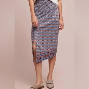 Anthropologie Akemi and Kin Blue and Red Patterned Asymmetrical Pencil Skirt